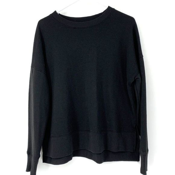 Womens Time & Tru Large Jet Black Sweatshirt Top High Low Drop Shoulder 3695 - Picture 2 of 7